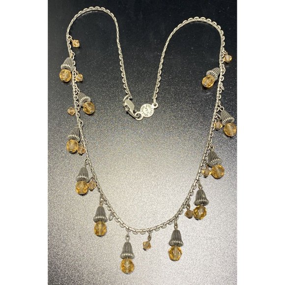 Vintage Signed Bellagio USA Orange Crystals Gunmetal Gray 16 3/4" Necklace - Picture 5 of 6